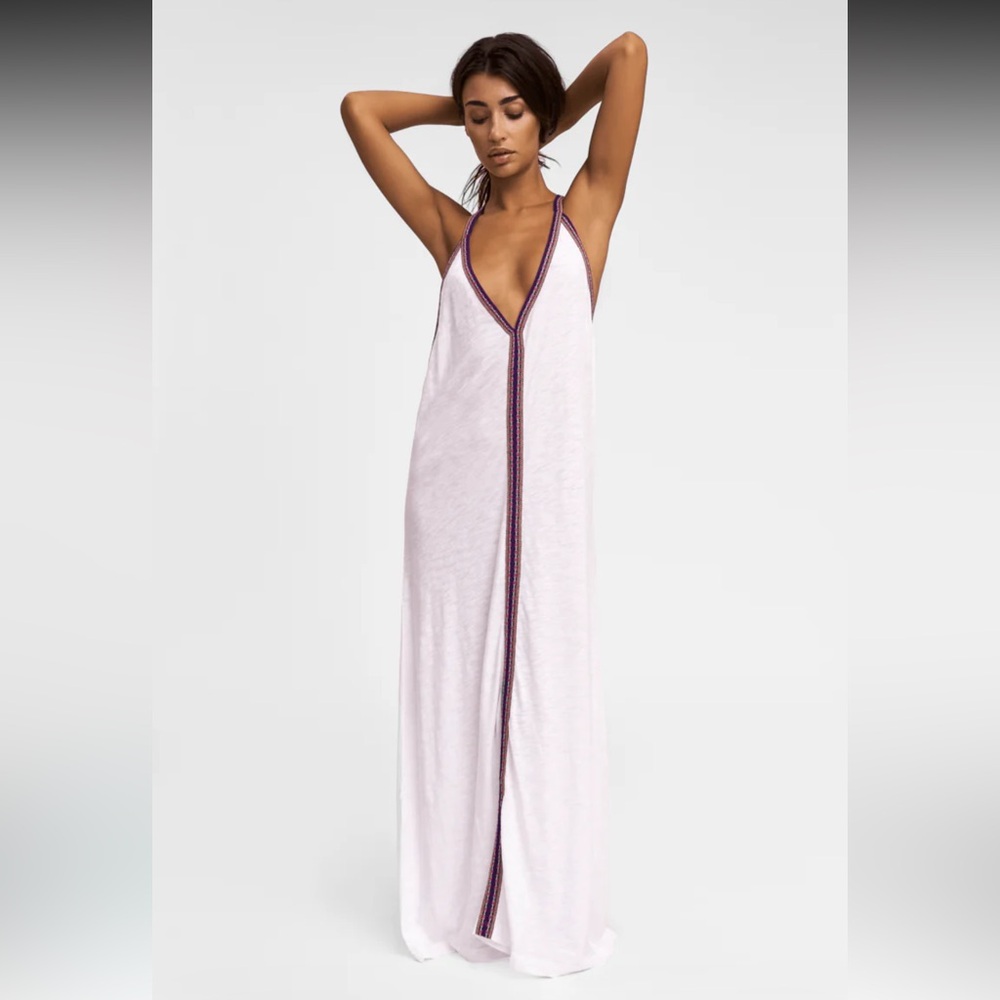 Pitusa White Maxi Coverup with Blue Accents